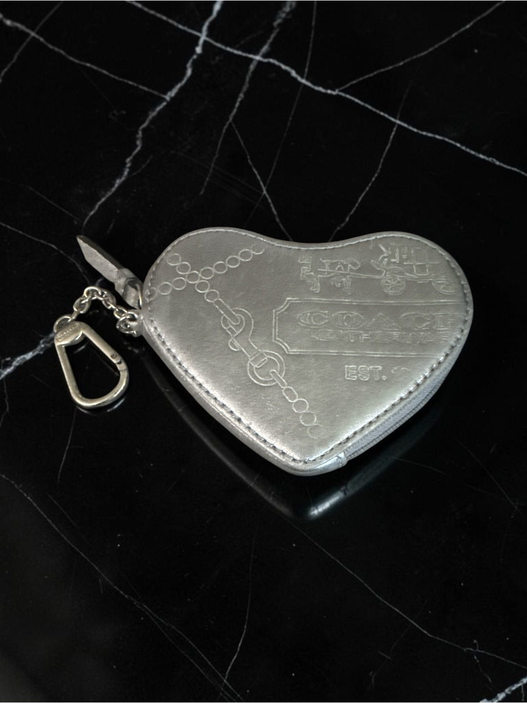 Coach Silver Heart Keychain & Coin Purse